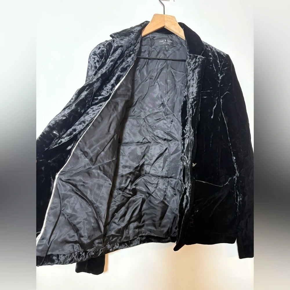 Rag & Bone Margot Velvet Blazer Size 2 Black Velvet Single Button Jacket! New
